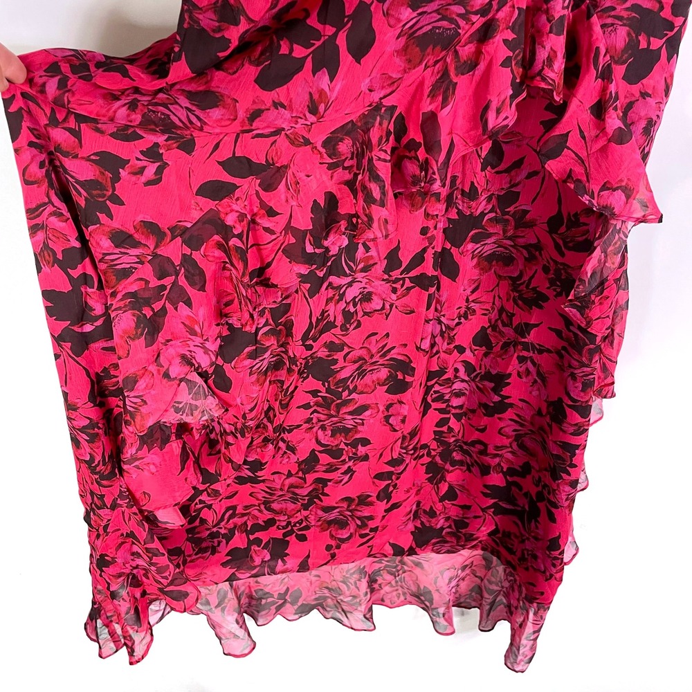Amanda Uprichard Eden Gown Strapless Maxi Dress Floral Ruffle Pink Black Sz M - Picture 12 of 16